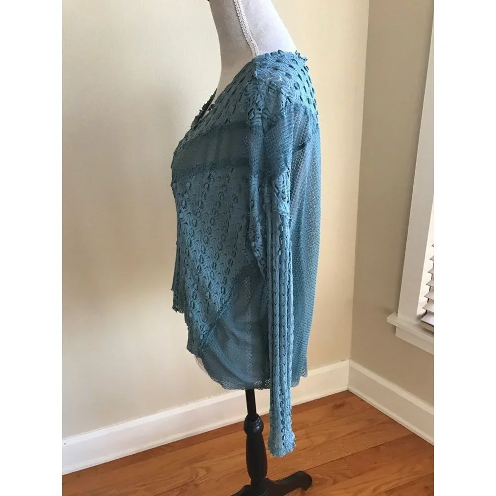 FREE PEOPLE Sage Green Boho  Lace Mesh Long Sleeve